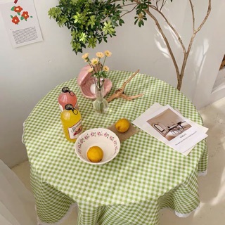 Khăn trải bàn kẻ caro có viền ren trắng Hàn Quốc vintage,Khăn dã ngoại picnic, Phông Nền Chụp Ảnh Trang Trí Bàn Học