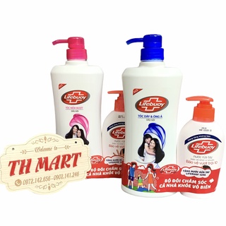dầu gội đầu lifebuoy tặng nước rửa tay, tóc dày óng ả mềm mượt với tinh chất sữa và lô hội chai 650g
