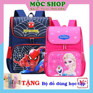 Balo đi học BL128, cặp chống gù siêu nhân công chúa cho học sinh tiểu học, chất vải chống thấm nước- Tặng bộ đồ dùng
