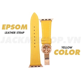 [DÂY DA THẬT] DÂY DA BÊ EPSOM MAY TAY THỦ CÔNG MÀU VÀNG KHÓA PATEK CHO APPLE WATCH SERIES 1=>6 (BẢO HÀNH 1 NĂM)