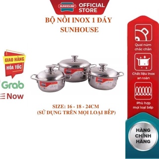 Bộ 3 nồi inox 1 đáy SUNHOUSE SH224-2022 16cm 20cm 24cm  nồi loại lớn dùng bếp từ (dùng được trên mọi loại bếp)