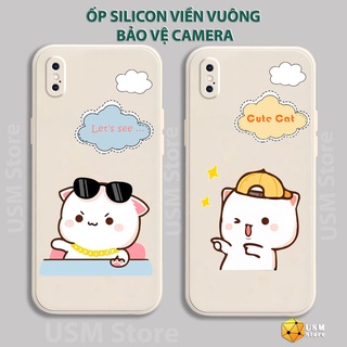 Ốp lưng iphone 6/6s/6 plus/7 plus/8plus/X/XS/XSmax viền vuông, có cạnh bảo vệ camera sau, hình Cat cute