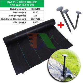 Combo Bạt phủ nông nghiệp CBP.1000.100.22 , Bạt pp giữ ẩm cho đất diệt cỏ dại kèm Đinh ghim (1'000x100 cm) + 22 ghim