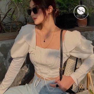 Áo Cổ Vuông Tay Phồng Dây Thắt Eo