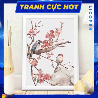 [CÓ SẴN] Tranh Tô Màu Theo Số Licopen - Tranh hoa đào hỷ tước - MS132