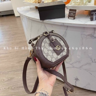 Túi xách dáng trống tròn G U C I,tag CG kèm dây đeo chéoFreeship