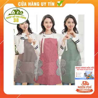 [D27] Tạp Dề Họa Tiết Kẻ Chống Thấm Nước,Dầu Mỡ Có Khăn Lau Tiện Lợi