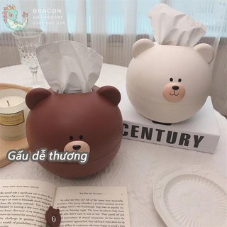 Hộp đựng khăn giấy hình chú gấu,phong cách dễ thương Hộp khăn giấy rút kiểu dáng hoạt hình-LO-24