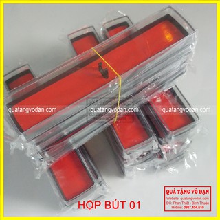 Hộp bút mica, nền nhung đỏ (hộp bút vỏ đạn)