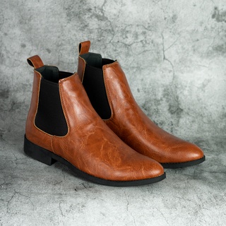 Giày Boots Nam Chelsea Boots Classic Đế Tăng 5cm Chiều Cao Màu Nâu Đỏ Đức Linh GDA046
