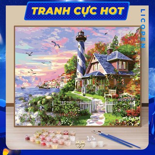 [CÓ SẴN] Tranh Tô Màu Theo Số Licopen - Tranh vịnh hải đăng - MS271