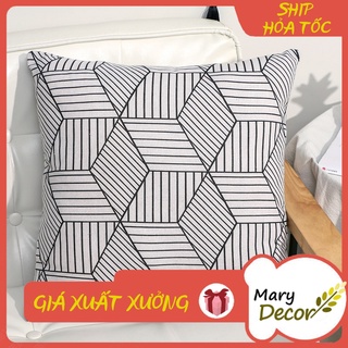 Gối tựa sofa Mary Décor - họa tiết Tứ giác đen nền trắng G-G10
