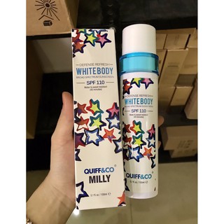 Xịt Chống Nắng Dưỡng Trắng Nâng Tone Da Tức Thì White Body QUIFF&amp;CO MILLY SPF110 150ml