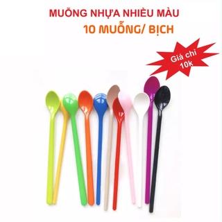 Combo 10 Muỗng Nhựa Cafe, Sinh tố, Trà sữa Nhiều Màu