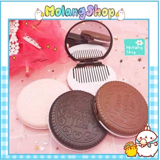 Gương Mini Bánh Quy - Gương Trang Điểm Cầm Tay Kèm Lược Hình Bánh Cookies Molangshop