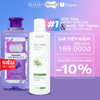 BỘ QUÀ TẶNG SỮA TẮM THƠM LÂU HƯƠNG NƯỚC HOA MALANAONE 330ML VÀ NƯỚC TẨY TRANG CHIẾT XUẤT TRÀM TRÀ ELDAS 250ML