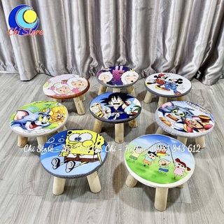 Ghế Đôn Hình Thú Cho Bé 28x17cm Hoạ Tiết Dễ Thương Chân Gỗ, Ghế Đôn Sofa Tròn Cho Bé Ngồi Ăn Ngộ Nghĩnh