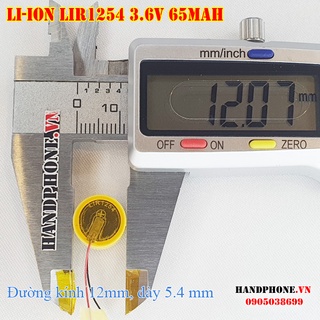 Pin Cúc Nút Li-ion LIR1254 3.6V 65mAh cho Tai Nghe Bluetooth, Máy Trợ Thính, Máy Trợ Giảng có thể sạc lại