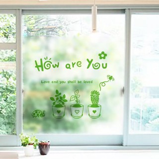 Decal trang trí kính cao cấp mẫu 3 chậu hoa HOW ARE YOU (60cm x 58cm)