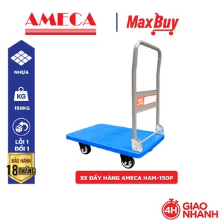 Xe đẩy hàng kéo hàng 4 bánh đa năng AMECA HAM-150P sàn nhựa gấp gọn tải trọng 150kg, có bánh xoay 360 độ
