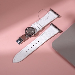 [DÂY DA THẬT] DÂY DA BÊ EPSOM MAY TAY THỦ CÔNG MÀU TRẮNG KHÓA PATEK CHO APPLE WATCH SERIES 1=>6 (BẢO HÀNH 1 NĂM)