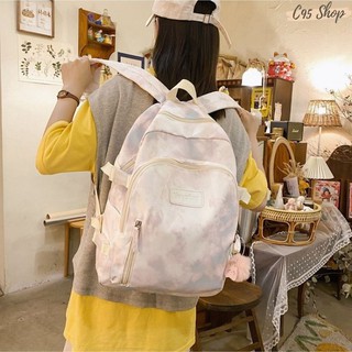 [ Tặng móc khóa gấu TEDDY nâu ] Balo nữ thời trang vải canvas màu loang chống thấm nước hot trend, B003