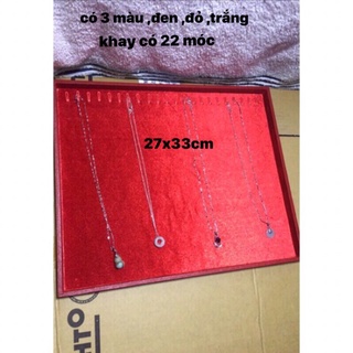 Khay nhung trưng dây chuyền không nắp, có 22 móc, 27x 33cm, có 3 màu, đỏ, đen, trắng