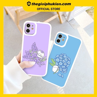 Ốp iphone - Ốp lưng iphone cạnh vuông viền camera Thỏ cầm hoa dành cho ip 6 đến 14promax - ng099