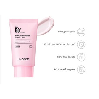 Kem Chống Nắng Giảm Dầu, Giúp Da Sáng Hồng Tự Nhiên The Saem Eco Earth Power Pink Sun Cream SPF50+/PA++++ 50g