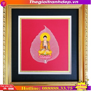Tranh phật adida, tam thánh, quan âm, thích ca in trên lá bồ đề 100% tự nhiên