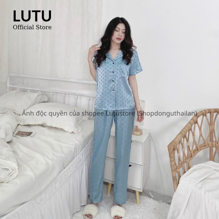 Đồ ngủ pijama lụa gấm chấm bi cộc dài