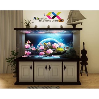 Tranh 3D dán hồ cá mẫu hoa sen siêu nét, tranh có keo sẵn trên bề mặt, có thể in theo kích thước yêu cầu
