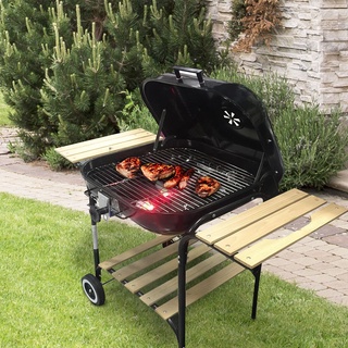 HomeBase SPRING Bếp nướng BBQ than hoa ngoài trời có kệ để thức ăn N104xC86xS57cm màu đen