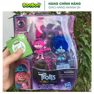 Mô hình 2 nhân vật quỷ lùn tinh nghịch Trolls World Tour chủ đề Rock City Bobble - chính hãng - fullbox