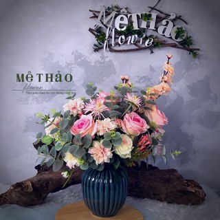 (Ảnh shop chụp) Bình Hoa Giả Tone Hồng Trang Trí Nhà Cửa, Decor Phòng Khách Chất Liệu Lụa Cao Cấp Mê Thảo Flower