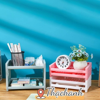 Kệ nhựa mini 2 tầng làm decor (kèm Sticker) đựng đồ đa năng xinh xắn