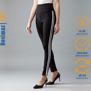 Quần Legging Nữ Bosimaz MS224 dài túi sau màu đen sọc trắng cao cấp, thun co giãn 4 chiều, vải đẹp dày, thoáng mát.