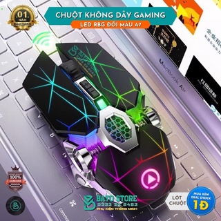 Chuột Không Dây Gaming A7 Chuyên Game Pin Sạc Lại Led Đổi Màu Tự Động 7 Màu - Chơi Game Siêu Đỉnh, 7 Phím Thao Tác Dễ Dà