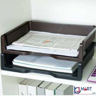 Combo 6 Khay đựng tài liệu A4 dáng ngang bằng nhựa cao cấp có thể xếp chồng - Nhật Bản