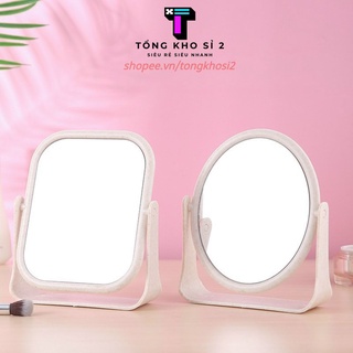 PVN24946 Gương để bàn trang điểm lúa mạch 2 mặt gương xoay phong cách Hàn Quốc dễ thương T2