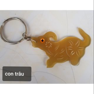 Móc khóa sừng chạm khắc hình con trâu