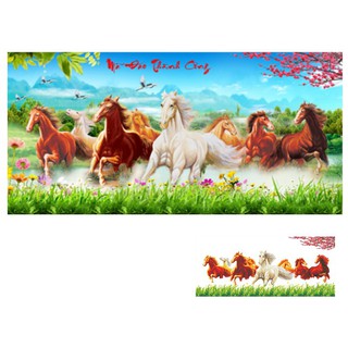 TRANH ĐÍNH ĐÁ 8 con ngựa Mã Đáo Thành Công Đồng Cỏ VS288 |120x65| - Chưa đính