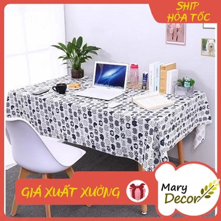 Khăn trải bàn Họa tiết Mèo kitty xanh nền trắng viền ren (đủ kích thước) - K06