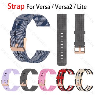 Dây đeo thay thế chất liệu vải nilon canvas sọc cho fitbit versa / versa 2 / versa lite
