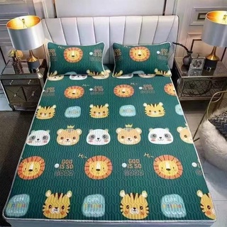 Chiếu điều hòa tencel cao su non 5D mẫu lá to xanh
