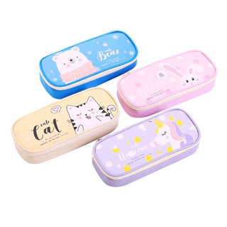 Túi đựng bút/dụng cụ trang điểm chất liệu vải bố cỡ lớn chống thấm nước họa tiết gấu/thỏ hoạt hình dễ thương đa năng