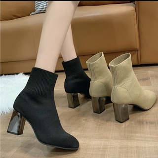 (S175) Bốt len nữ gót gương cạp dọc, gót 7 phân (mã 8807)