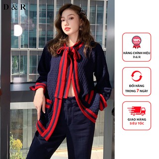 Áo khoác len dệt kim Cardigan cột nơ, Cadigan bigsize Quảng Châu cao cấp thương hiệu thời trang D&amp;R L011