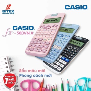 Máy tính casio 580vnx - Máy tính học sinh - 3 màu xanh/hồng/đen - Bảo hành 7 năm