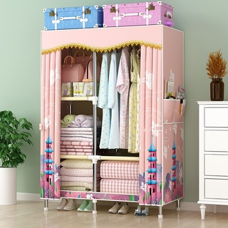 Tủ kệ treo, Tủ vải đựng quần áo khung gỗ 2 buồng 4 ngăn size 1.05m